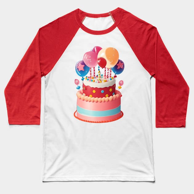 cake, candles and balloons Baseball T-Shirt by AOAOCreation